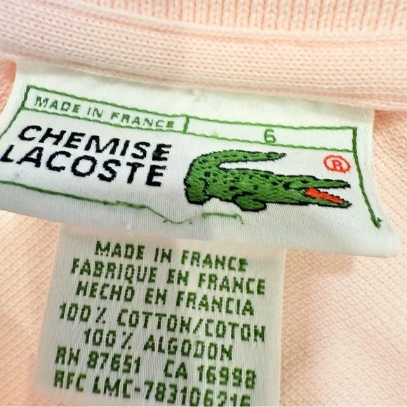 Lacoste Chemise RARE Men's Polo Shirt Mens Pink Cotton Made in France Sz 6 (XL) - Picture 3 of 9